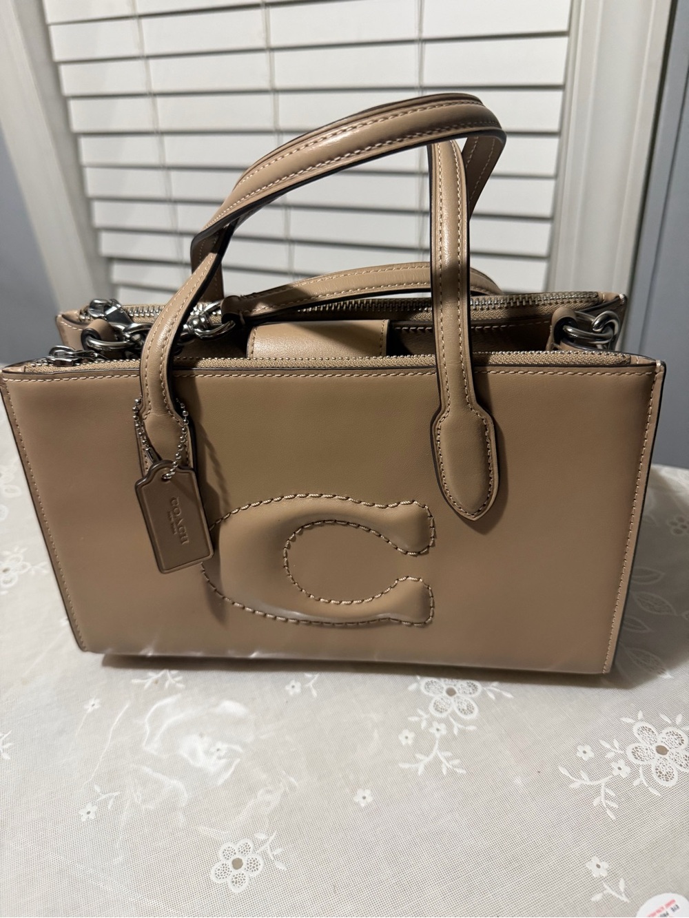 Coach Taupe Leather Satchel with Signature C Applique